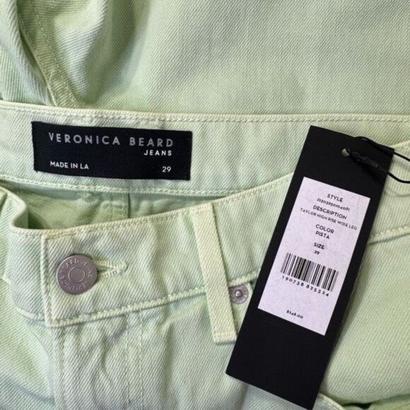 NWT Veronica Beard Taylor High-Rise Raw Hem Wide-Leg Jean Pistachio Size 29/8 - Picture 4 of 9